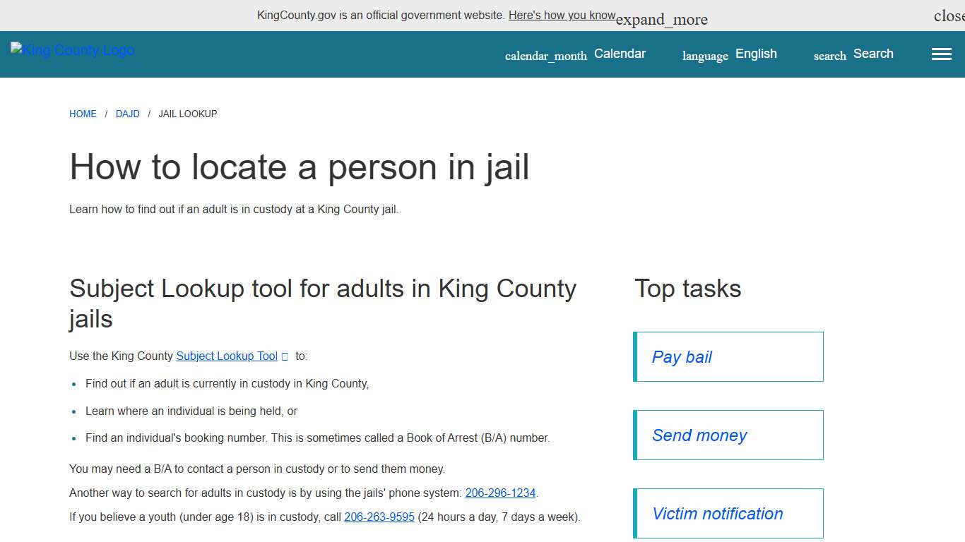 How to locate a person in jail - King County, Washington